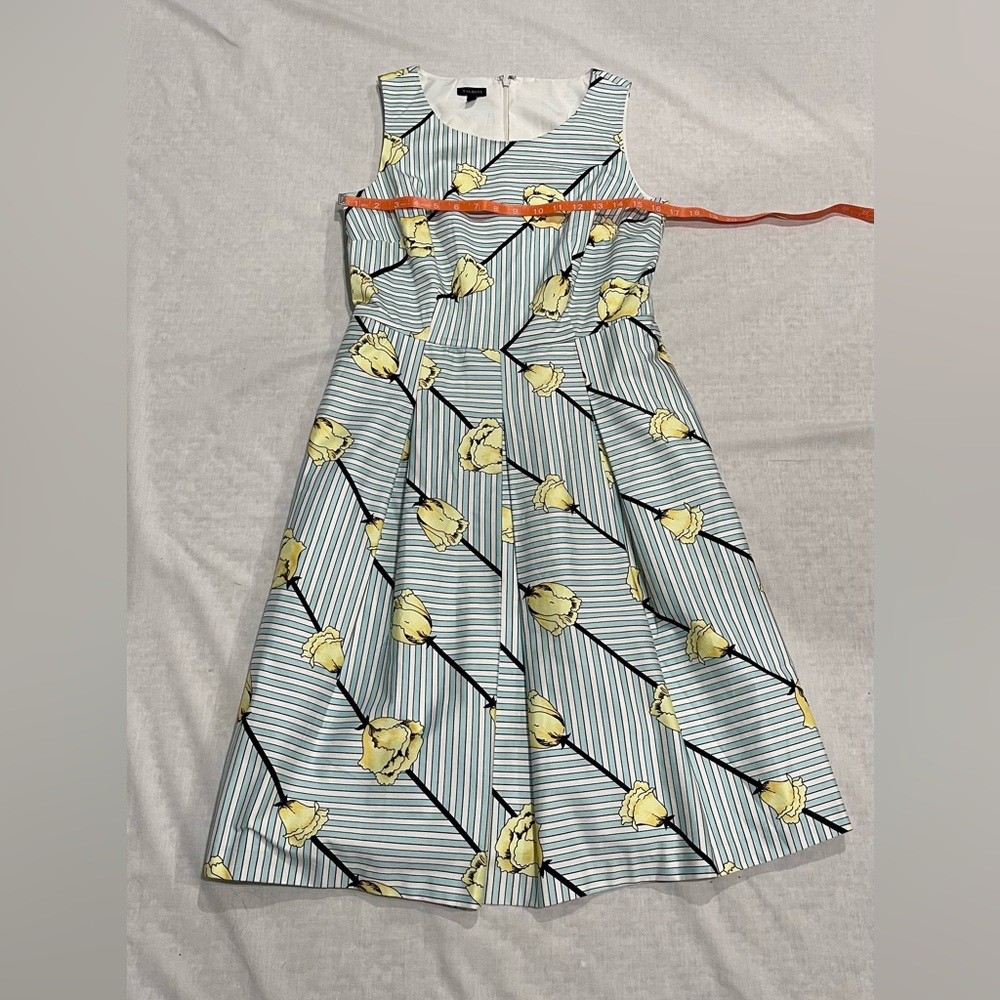 Talbots Floral Stripe Fit Flare Dress Sleeveless Lined with Pockets Size 6 - Picture 4 of 8